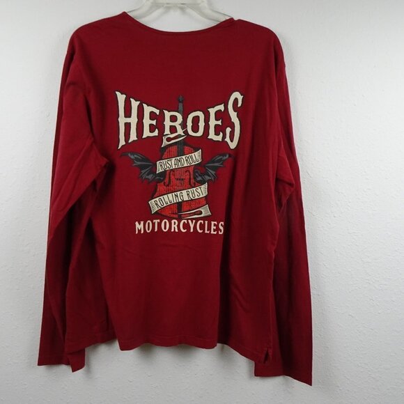 Heroes Motors Motorcycle T-Shirt Men's Size XL Red Long Sleeve Cotton - Picture 1 of 7